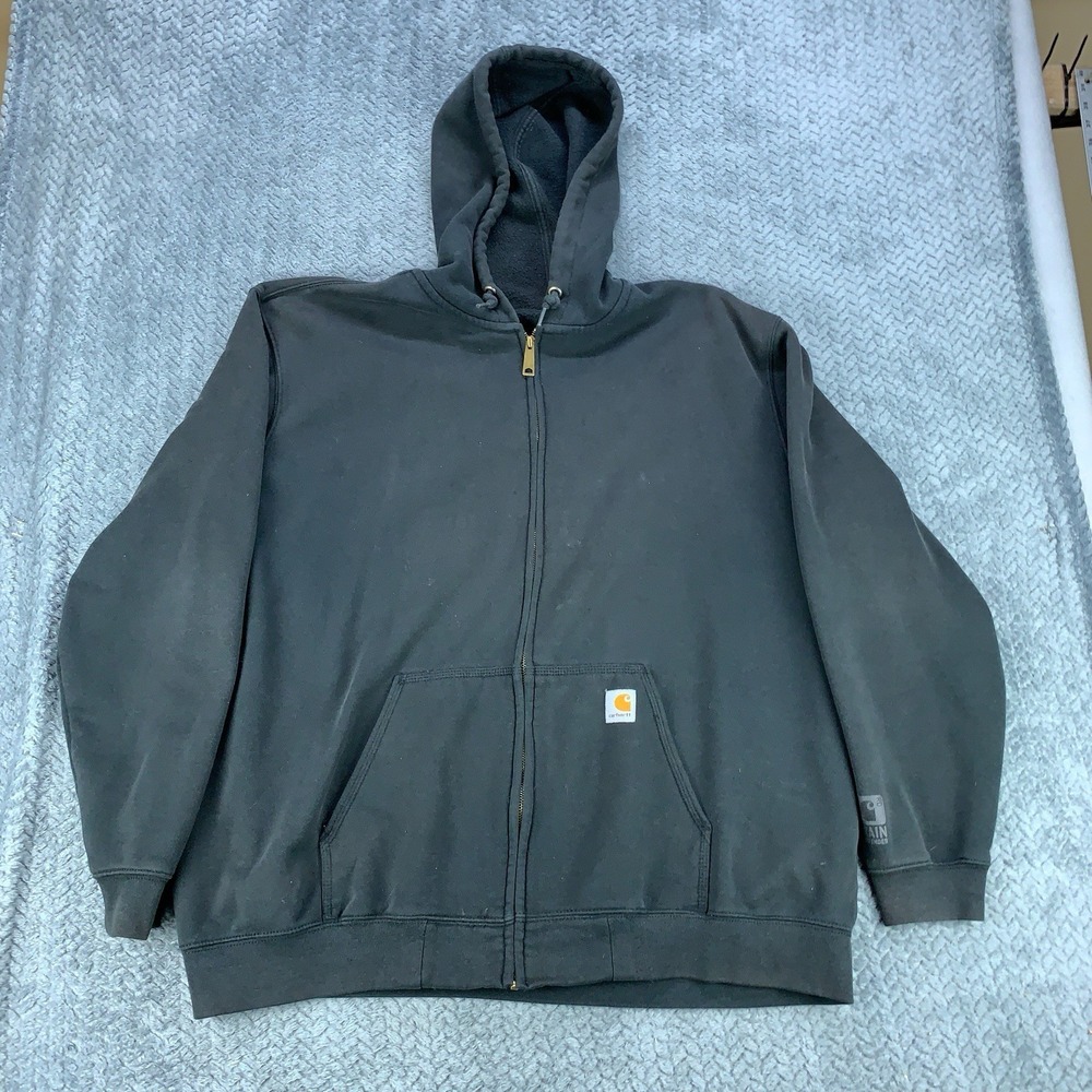 Carhartt Rain Defender Hoodie Mens 2XL Black Full Zip Fleece Sweatshirt Workwear